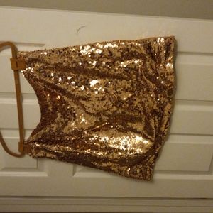 Sequined Above the Knee Skirt Gold